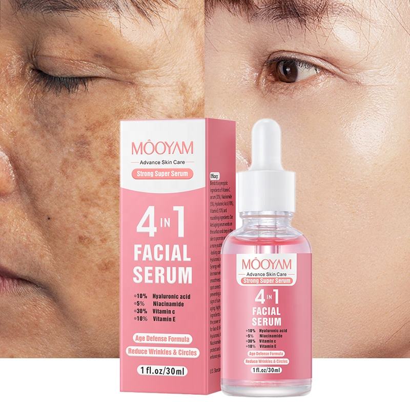 LIMITED EDITION! MOOYAM 4-in-1 Facial Serum – Anti-Aging Super Serum with 10% Hyaluronic Acid, 5% Niacinamide, 30% Vitamin C, 10% Vitamin E – Age Defense Formula – 30ml