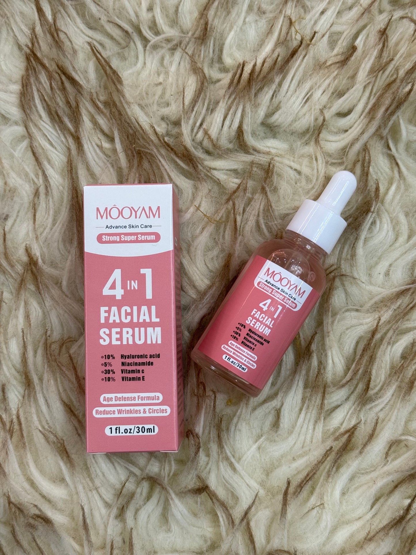 LIMITED EDITION! MOOYAM 4-in-1 Facial Serum – Anti-Aging Super Serum with 10% Hyaluronic Acid, 5% Niacinamide, 30% Vitamin C, 10% Vitamin E – Age Defense Formula – 30ml