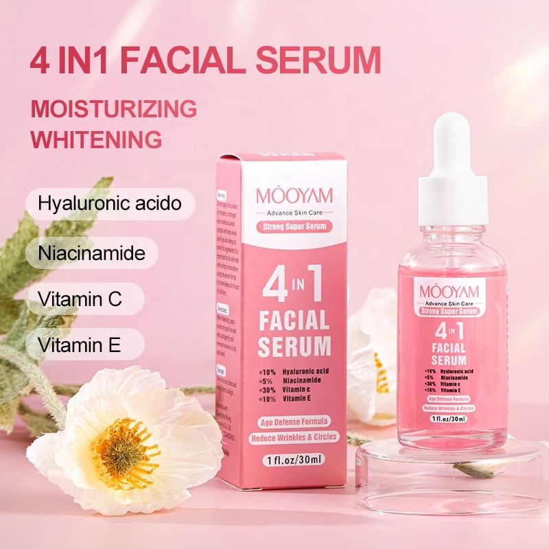 LIMITED EDITION! MOOYAM 4-in-1 Facial Serum – Anti-Aging Super Serum with 10% Hyaluronic Acid, 5% Niacinamide, 30% Vitamin C, 10% Vitamin E – Age Defense Formula – 30ml